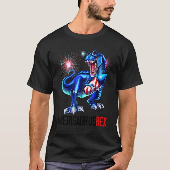 T-shirt Dinosaur 4 juillet Amerisaurus Rex Fireworks Boy (Devant)