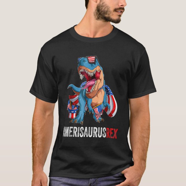 T-shirt Dinosaur 4 juillet Us Drapeaux Amerisaurus Rex Sun (Devant)