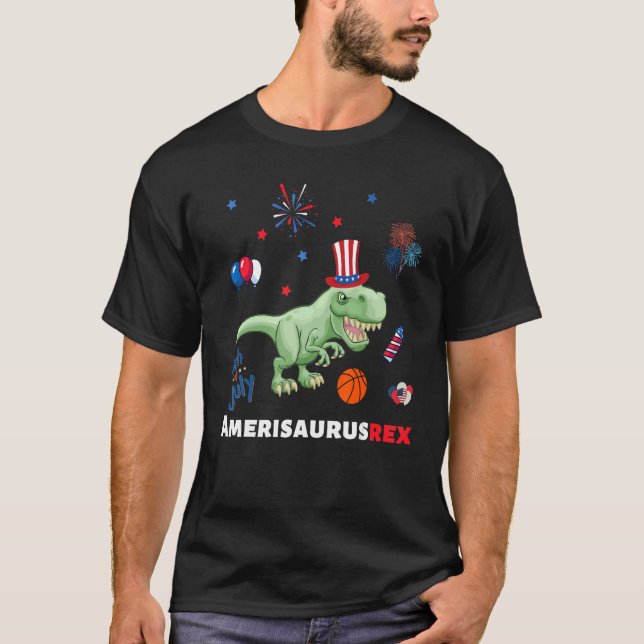 T-shirt Dinosaur 4th Of Joly Cool Amerisaurus Rex Kids Boy (Devant)