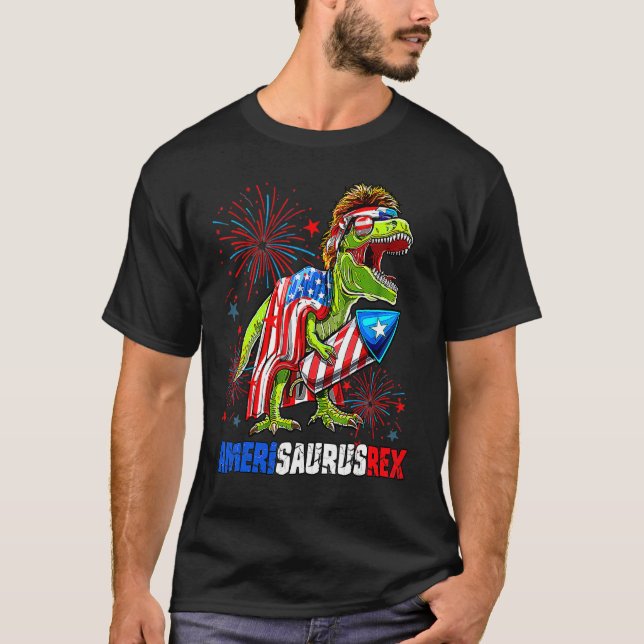 T-shirt Dinosaur 4th Of July Amerisaurus Rex American Flag (Devant)