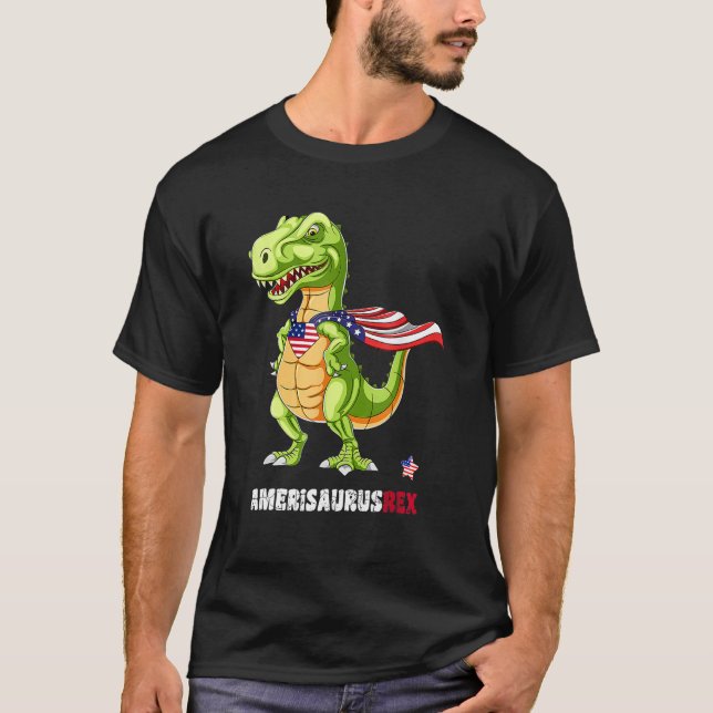 T-shirt Dinosaur 4th Of July Kids Boys Men Amerisaurus T R (Devant)