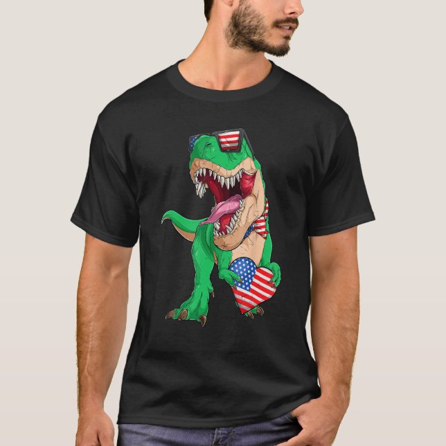 T-shirt Dinosaur 4th of July Kids Boys Rex Flag USA Flag P (Devant)