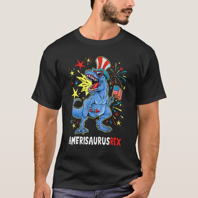 T-shirt Dinosaur 4th Of July US Flag Amerisaurus Res Patri (Devant)