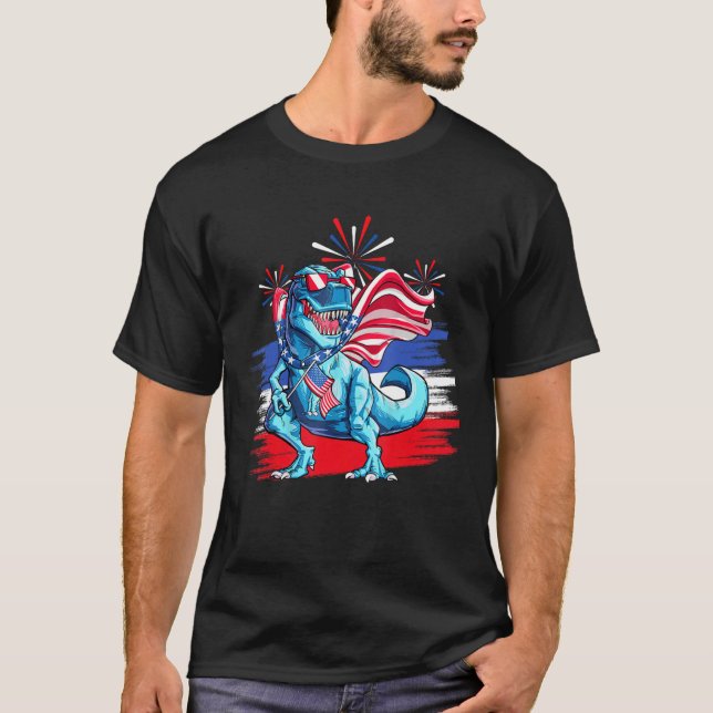 T-shirt Dinosaur American Flag Patriotic Rex  4th of July (Devant)