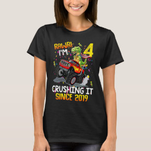 T-shirt Dinosaur Anniversaire Monster Truck Rawr I'm 4 Cru