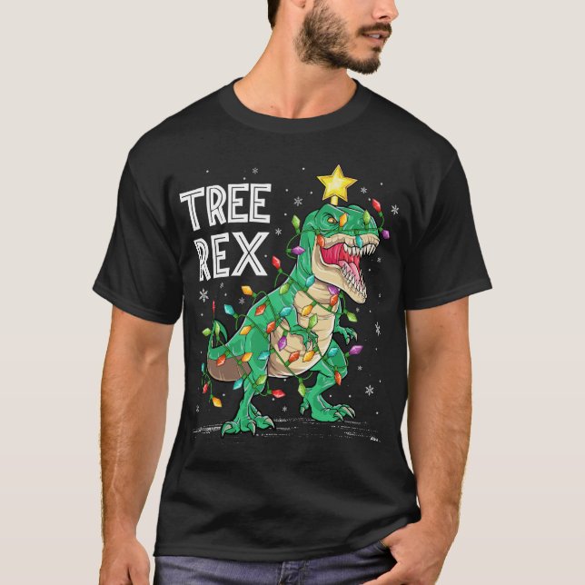 T-shirt Dinosaur Arbre de Noël Rex Pajamas Hommes garçons  (Devant)