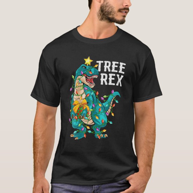 T-shirt Dinosaur Arbre Rex Xmas Lumières Funny Trex Dinosa (Devant)