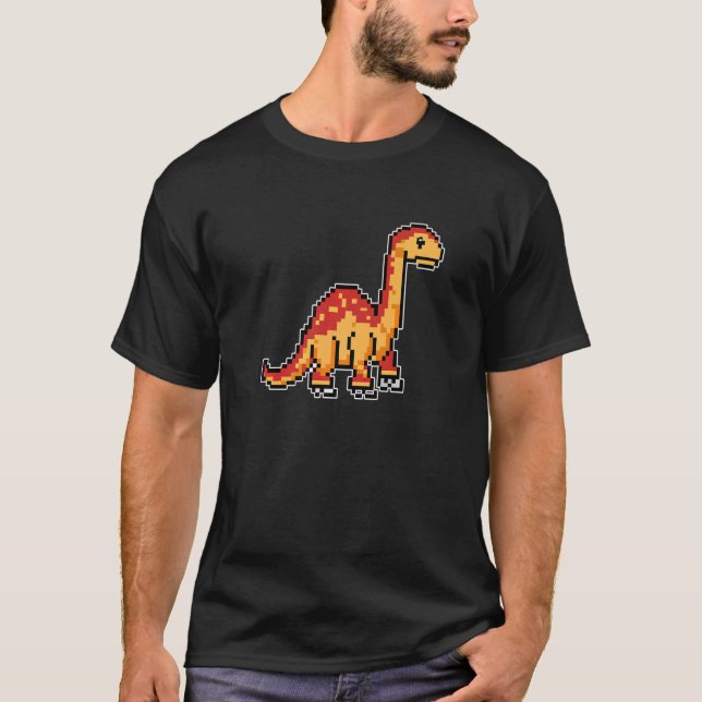 T-shirt Dinosaur Brachiosaurus Pixel Retro Style de jeu (Devant)