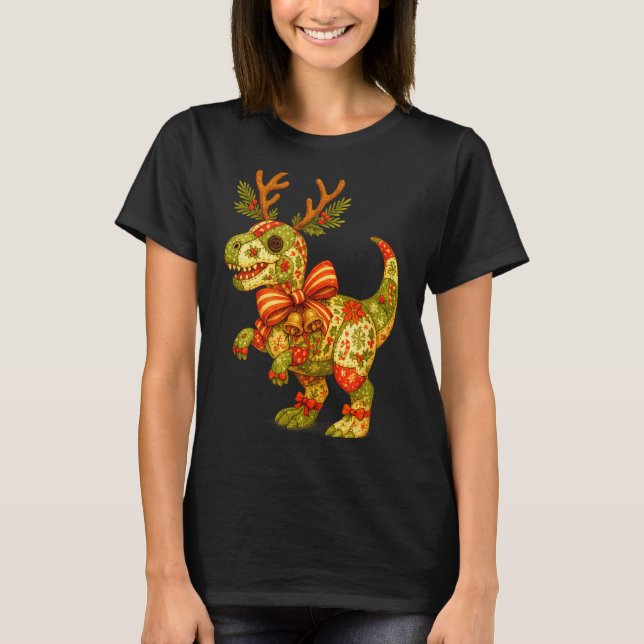 T-shirt Dinosaur Christmas Season Patchwork T-rex Squad Fa (Devant)