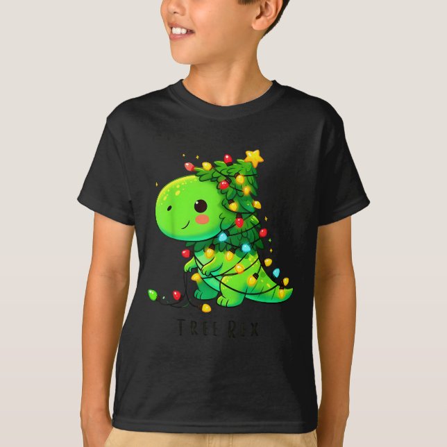 T-shirt Dinosaur Christmas Tree Rex Pajamas Men Boys Xmas  (Devant)