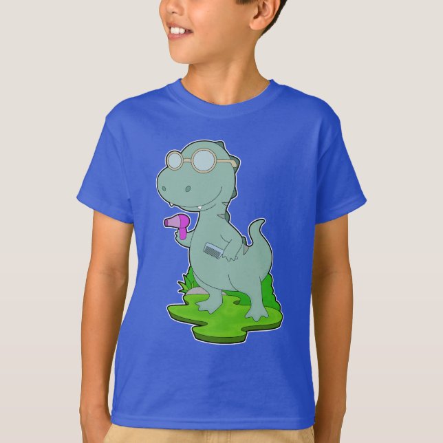 T-shirt Dinosaur Coiffeur Peigne Sèche-cheveux (Devant)