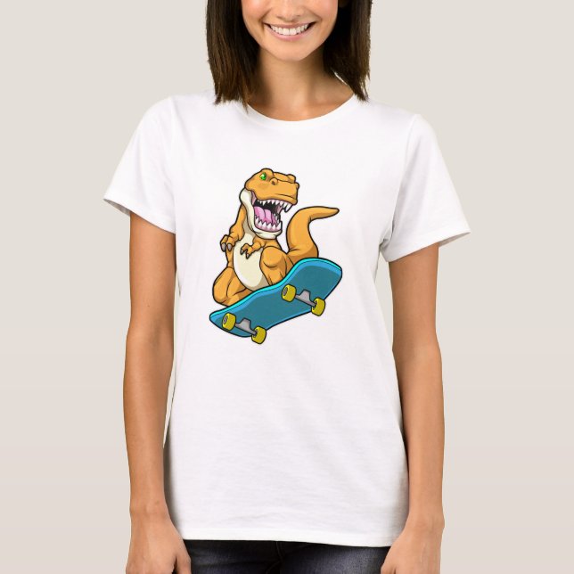 T-shirt Dinosaur comme Patineur avec Skateboard (Devant)