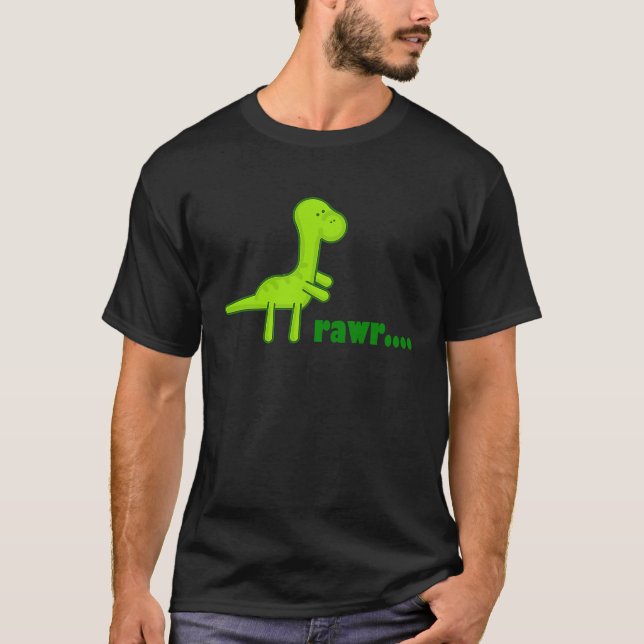 T-shirt Dinosaur Cute Little Green Dino Says Rawr (Devant)