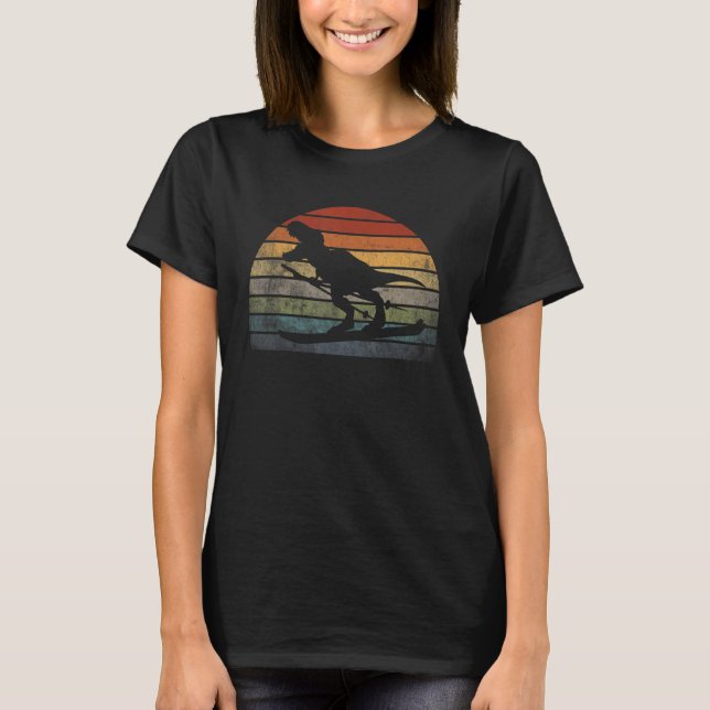 T-shirt Dinosaur de ski rex dans Scarf Skiing Retro (Devant)