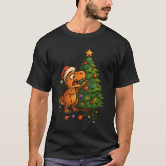 T-shirt Dinosaur Détruisant l'Arbre de Noël Drôle de Fête