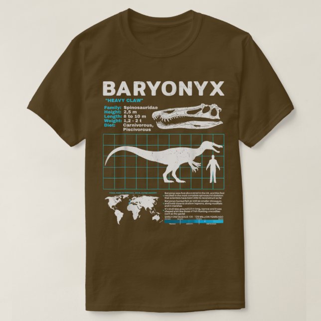 T-shirt Dinosaur Dinosaur Baryony Fiche d'information Donn (Design devant)