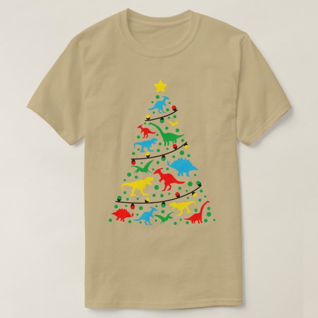 T-shirt Dinosaur Dinosaur Noël Arbre de Noël Lumières Dino (Design devant)