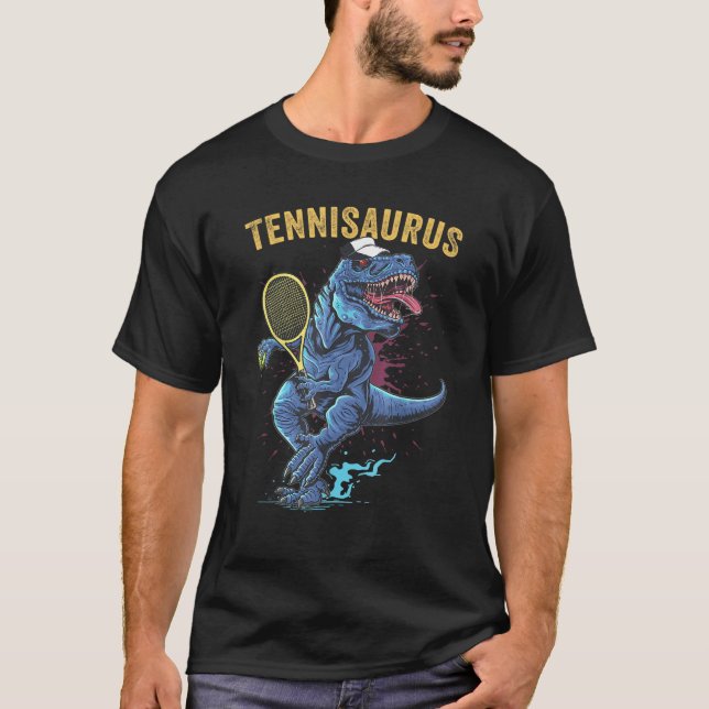 T-shirt Dinosaur drôle jouer Tennis Retro Style Tennisau (Devant)