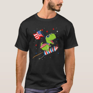 T-shirt Dinosaur équitation Feu d'artifice 4 juillet Enfan
