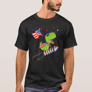 T-shirt Dinosaur équitation Feu d'artifice Amusant 4 juill