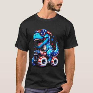 T-shirt Dinosaur équitation Monster Truck USA Drapeau 4 ju