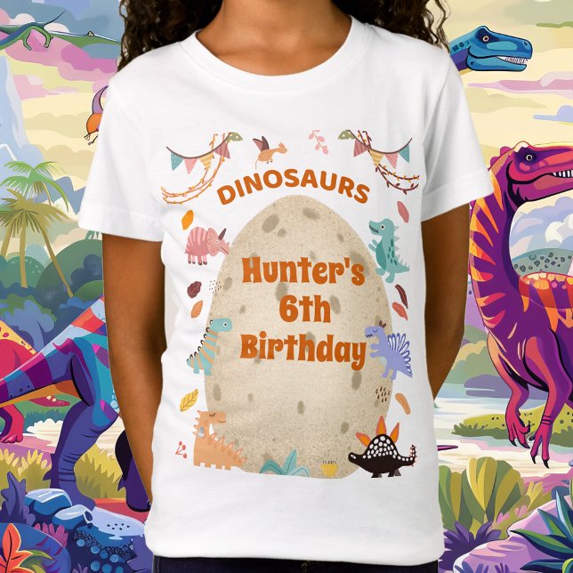 T-Shirt Dinosaur fête d'anniversaire avec l'oeuf géant Din (Dinosaur Birthday Party Tee with Name and Age)