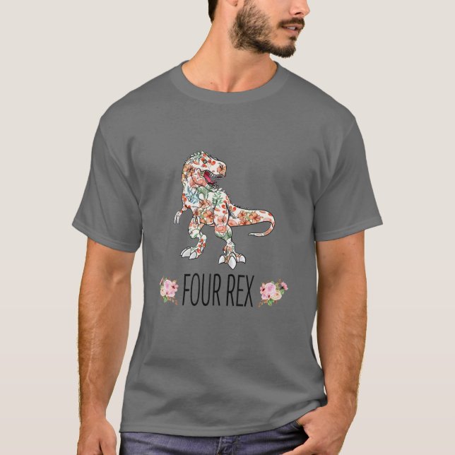 T-shirt Dinosaur Garçon 4E Anniversaire 4 Anniversaire (Devant)