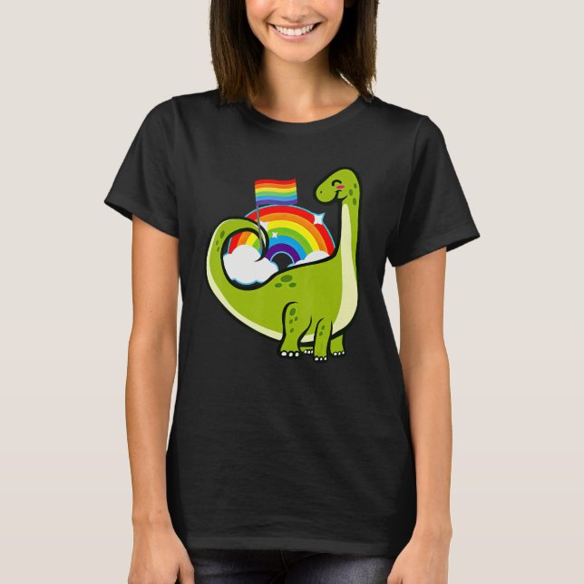 T-shirt Dinosaur Gay Pride Rainbow Flag LGBT Lesbian Bisex (Devant)