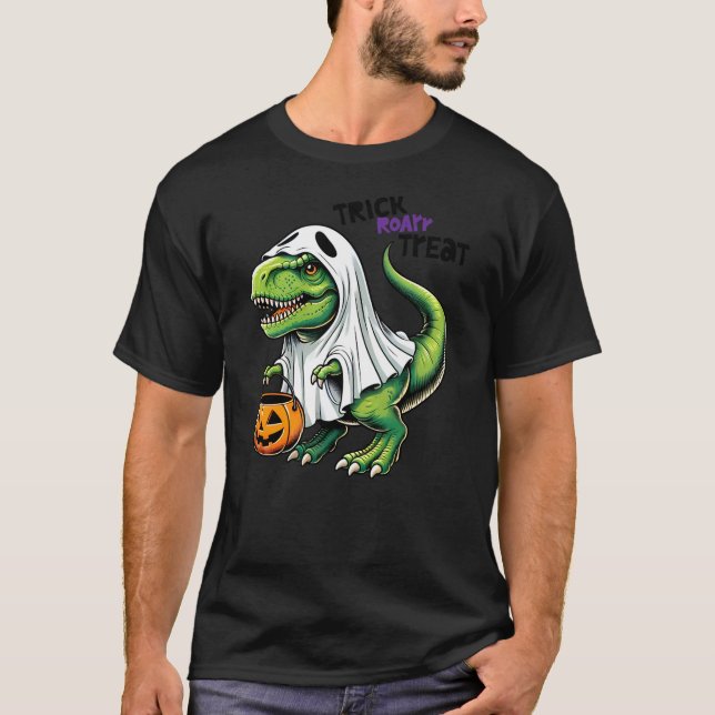 T-shirt Dinosaur Ghost Trick Roar Treat Halloween Dinosaur (Devant)