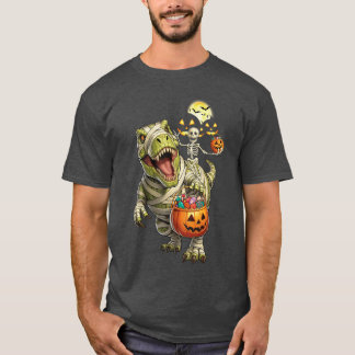 T-shirt Dinosaur Halloween Skeleton Riding Mummy T Rex Cos