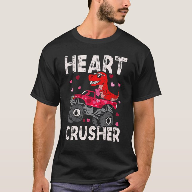 T-shirt Dinosaur Monster Camion Rex Coeurs Valentines Jour (Devant)