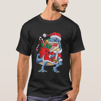 T-shirt Dinosaur Noël Père Noël T Rex Garçons Hommes Funn