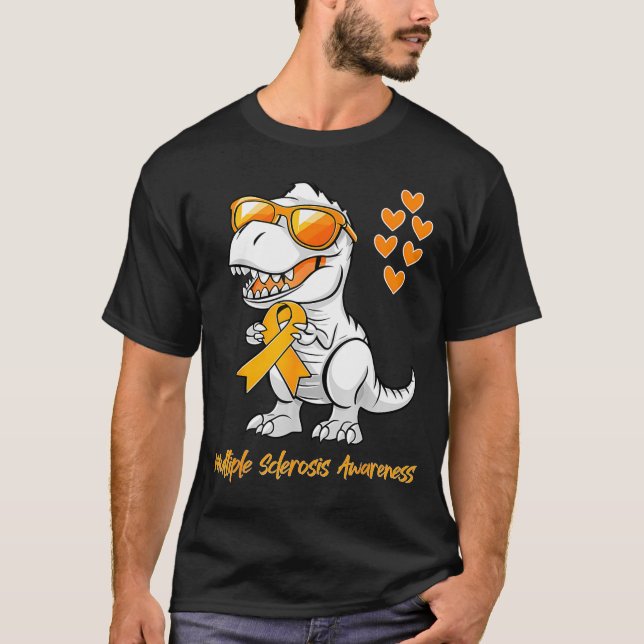 T-shirt Dinosaur Orange Ribbon Support Multiple Sclerosis  (Devant)