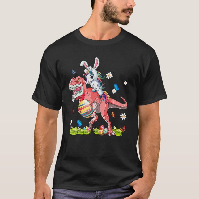 T-shirt Dinosaur Pâques jour Unicorne équitation TRex Bunn (Devant)