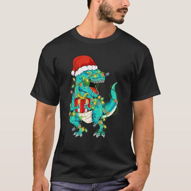 T-shirt Dinosaur Père Noël Pour Garçons Filles Arbre De No (Devant)