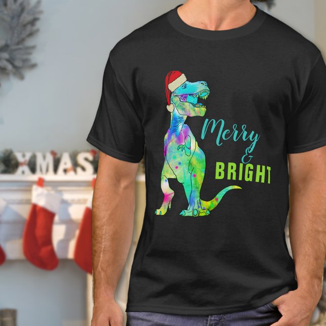 T-shirt Dinosaur Père Noël T-Rex Merry et citation brillan (Funny merry and bright christmas T-Rex dinosaur t-shirt)