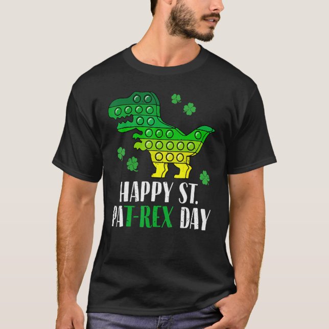 T-shirt Dinosaur Popper Happy T Rex St Patrick's Day Irish (Devant)