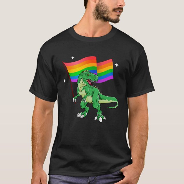 T-shirt Dinosaur Rawr Pride Parade Gay & Lesbian Rainbow F (Devant)