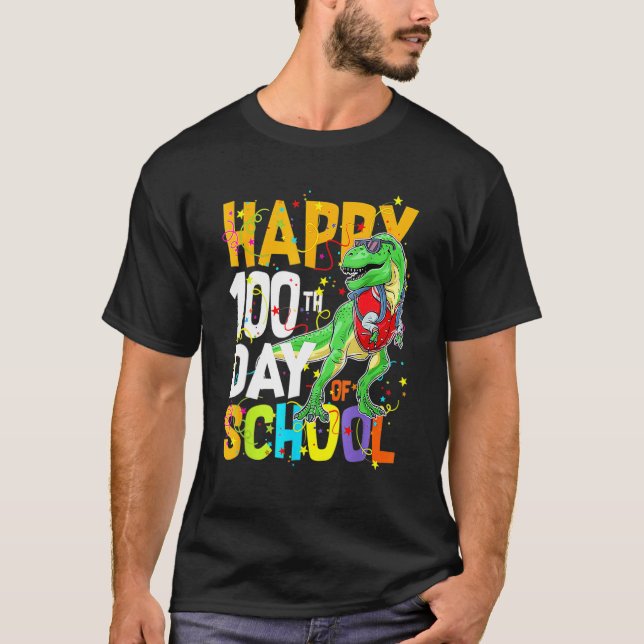 T-shirt Dinosaur Rex Happy 100th Day Of School Dino Kids 1 (Devant)