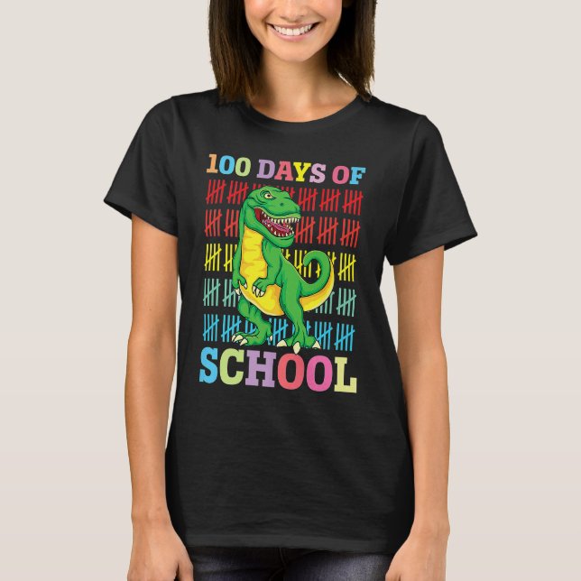 T-shirt Dinosaur Rex Happy 100th Day Of School Dino Kids 1 (Devant)