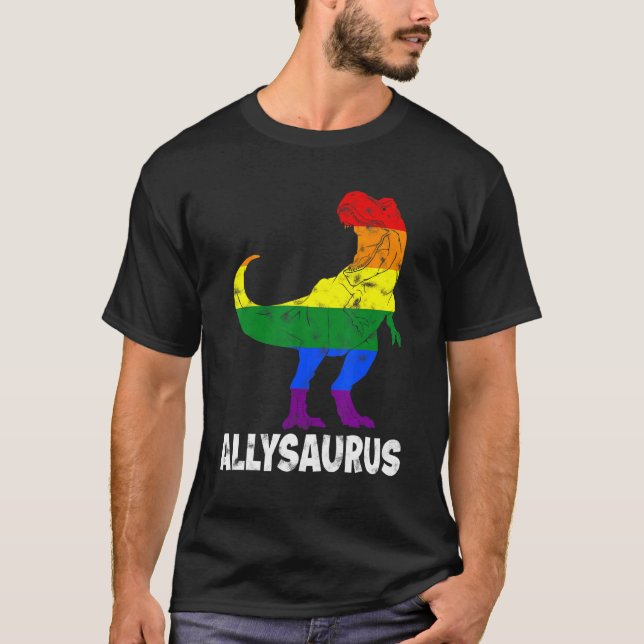 T-shirt Dinosaur Rex Lgbt Gay pride Drapeau Allysaurus All (Devant)