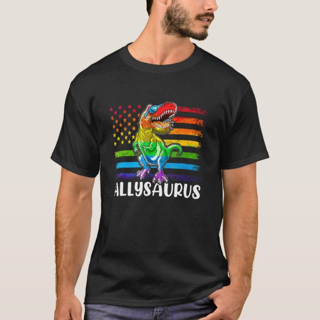 T-shirt Dinosaur Rex Lgbt Gay pride Drapeau Allysaurus All (Devant)