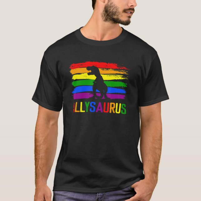 T-shirt Dinosaur Rex Lgbt Gay pride Drapeau Allysaurus All (Devant)