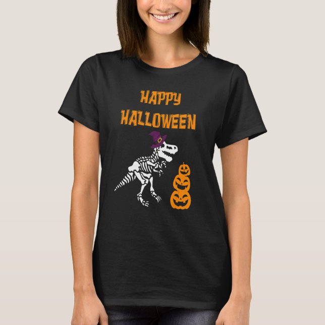 T-shirt Dinosaur Rex sorcière ou traiter Halloween Costu (Devant)