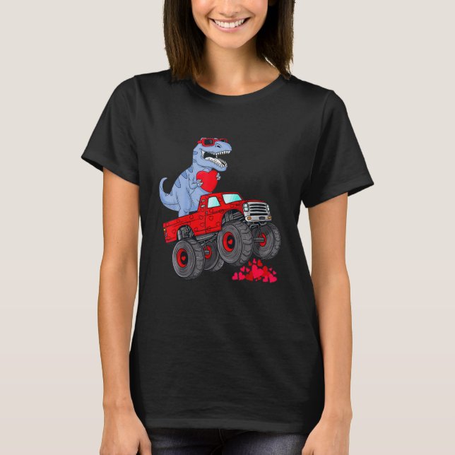 T-shirt Dinosaur Ridding Truck I Steal Hearts Valentines D (Devant)