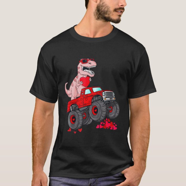 T-shirt Dinosaur Ridding Truck I Steal Hearts Valentines D (Devant)