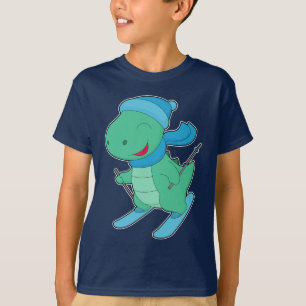 T-shirt Dinosaur Skier Ski Sports d'hiver
