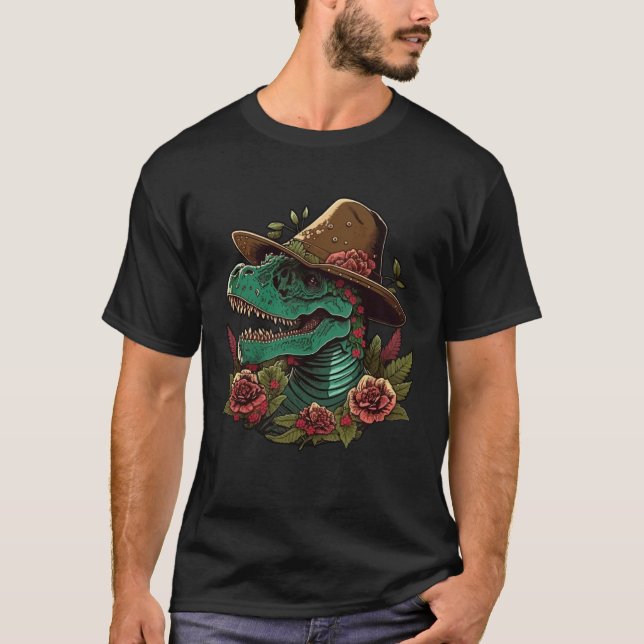 T-shirt Dinosaur Sugar Skull With Sombrero Mexican Cinco d (Devant)