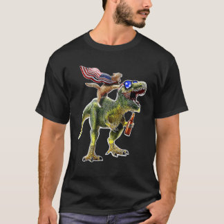 T-shirt Dinosaur T Rex Bière Chat 4 juillet Drapeau Améric