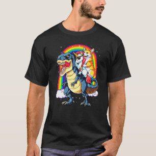 T-shirt Dinosaur T Rex Garçons Filles Rainbow Corgi
